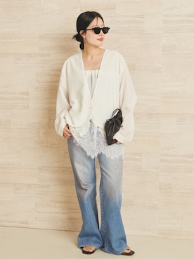 「plage（プラージュ）のSheer form ジャケット（ノーカラージャケット、ホワイト系）」を使った、risaさん（レディース・156cm）の春コーディネート