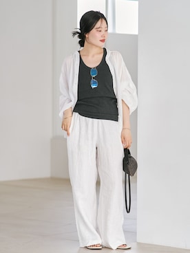 「plage（プラージュ）のLinen easy パンツ（その他パンツ、ホワイト系）」を使った、risaさん（レディース・156cm）の夏コーディネート