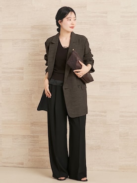 「plage（プラージュ）の2 Tuck Elegant パンツ（スラックス、ブラック系）」を使った、risaさん（レディース・156cm）の春コーディネート