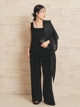 「plage（プラージュ）のPile パンツ（その他パンツ、ブラック系）」を使った、risaさん（レディース・156cm）の夏コーディネート