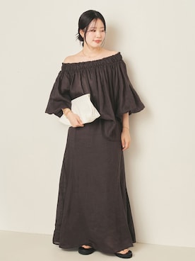 「plage（プラージュ）のRAMY LINEN ブラウス（シャツ/ブラウス、ブラウン系）」を使った、risaさん（レディース・156cm）の春コーディネート