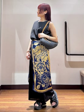 「ITEMS URBANRESEARCH（アイテムズ アーバンリサーチ）のリネンライクセットアップ（セットアップ、ブラック系）」を使った、とももももさん（レディース・157cm）の夏コーディネート