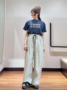 「SMELLY（スメリー）のアイテム（メガネ）」を使った、とももももさん（レディース・157cm）の夏コーディネート