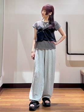 「ITEMS URBANRESEARCH（アイテムズ アーバンリサーチ）のドッキングビスチェTシャツ（Tシャツ/カットソー、ブラック系）」を使った、とももももさん（レディース・157cm）の夏コーディネート
