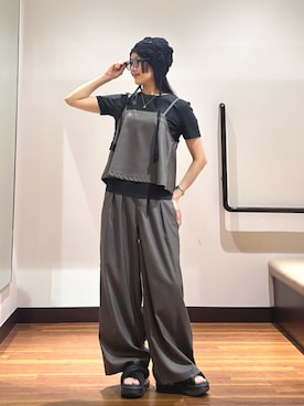 「ITEMS URBANRESEARCH（アイテムズ アーバンリサーチ）のインナー付きリネンライクセットアップ（セットアップ、ブラウン系）」を使った、とももももさん（レディース・157cm）の夏コーディネート