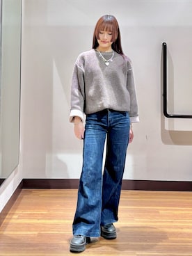 「ITEMS URBANRESEARCH（アイテムズ アーバンリサーチ）の『洗濯可』ダブルフェイスモールニット（ニット/セーター、ブラウン系）」を使った、とももももさん（レディース・157cm）の秋コーディネート