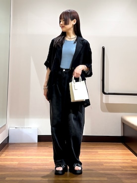 「KBF（ケイビーエフ）の『3サイズ展開』BIGポケットデザインデニム（デニムパンツ、ブラック系）」を使った、とももももさん（レディース・157cm）の夏コーディネート