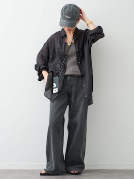 「Deuxieme Classe（ドゥーズィエムクラス）の*Loose Jeans（スラックス、グレー系）」を使った、MIOさん（レディース・149cm）の夏コーディネート