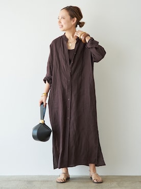 「Deuxieme Classe（ドゥーズィエムクラス）の*Linen ワンピース（ワンピース、ブラウン系）」を使った、MIOさん（レディース・149cm）の春コーディネート