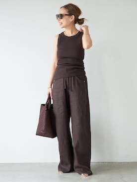 「Citizens of humanity（シチズンズオブヒューマニティー）の【CITIZENS of HUMANITY/シチズンズ・オブ・ヒューマニティ】isabel rib tank（Tシャツ/カットソー、ブラウン系）」を使った、MIOさん（レディース・149cm）の春コーディネート