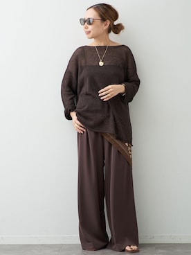 「Deuxieme Classe（ドゥーズィエムクラス）の*Effortless パンツ（その他パンツ、ブラウン系）」を使った、MIOさん（レディース・149cm）の夏コーディネート