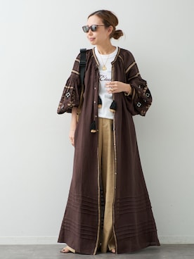 「Deuxieme Classe（ドゥーズィエムクラス）の*Summer ワイドパンツ（スラックス、ベージュ系）」を使った、MIOさん（レディース・149cm）の夏コーディネート