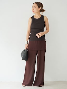 「Citizens of humanity（シチズンズオブヒューマニティー）の【CITIZENS of HUMANITY/シチズンズ・オブ・ヒューマニティ】isabel rib tank（Tシャツ/カットソー、ブラウン系）」を使った、MIOさん（レディース・149cm）の春コーディネート