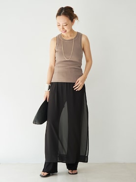 「Deuxieme Classe（ドゥーズィエムクラス）の*Rayon リブパンツ（その他パンツ、ブラック系）」を使った、MIOさん（レディース・149cm）の春コーディネート