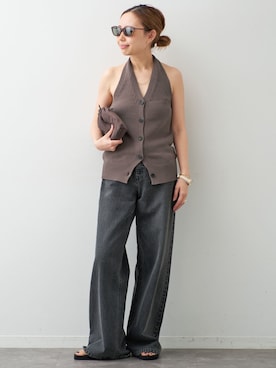 「Deuxieme Classe（ドゥーズィエムクラス）の*Loose Jeans（スラックス、グレー系）」を使った、MIOさん（レディース・149cm）の夏コーディネート