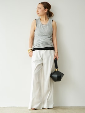「raspail（ラスパイユ）の*【Raspail/ラスパイユ】Polished Pants（スラックス、ホワイト系）」を使った、MIOさん（レディース・149cm）の夏コーディネート