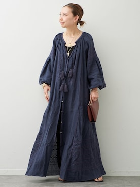 「Deuxieme Classe（ドゥーズィエムクラス）のMuscari DRESS（ワンピース、ブルー系）」を使った、MIOさん（レディース・149cm）の夏コーディネート