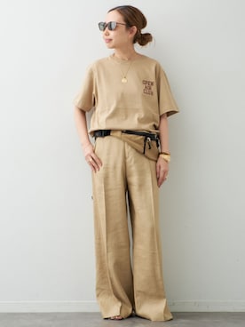「Deuxieme Classe（ドゥーズィエムクラス）の*Summer ワイドパンツ（スラックス、ベージュ系）」を使った、MIOさん（レディース・149cm）の夏コーディネート