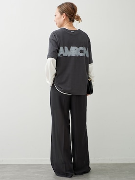 「Deuxieme Classe（ドゥーズィエムクラス）の*Minimal Sheer パンツ（スラックス、ブラック系）」を使った、MIOさん（レディース・149cm）の夏コーディネート