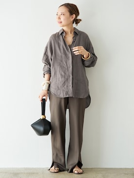 「raspail（ラスパイユ）の【Raspail/ラスパイユ】Standard Silk Pants（スラックス、ブラウン系）」を使った、MIOさん（レディース・149cm）の春コーディネート