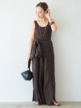 「Deuxieme Classe（ドゥーズィエムクラス）の*Linen ワンピース（ワンピース、ブラウン系）」を使った、MIOさん（レディース・149cm）の春コーディネート