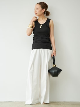 「raspail（ラスパイユ）の*【Raspail/ラスパイユ】Polished Pants（スラックス、ホワイト系）」を使った、MIOさん（レディース・149cm）の夏コーディネート