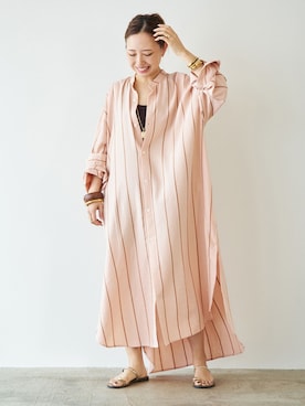 「Deuxieme Classe（ドゥーズィエムクラス）の* rib タンク（タンクトップ、ブラウン系）」を使った、MIOさん（レディース・149cm）の春コーディネート