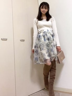 「MERCURYDUO（マーキュリーデュオ）のアイテム（スカート、ホワイト系）」を使った、miuさん（レディース・156cm）の春コーディネート