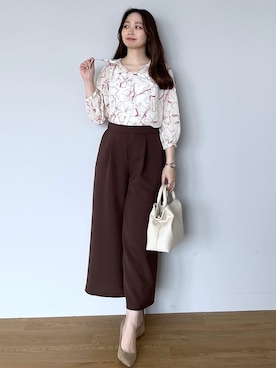 「COUP DE CHANCE（クードシャンス）の【手洗い可/通勤服】シアーローン花柄ブラウス（シャツ/ブラウス、ホワイト系）」を使った、saesae515さん（レディース）の春コーディネート
