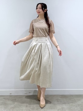 「COUP DE CHANCE（クードシャンス）の【手洗い可／日本製】タックフレアスカート（スカート、ベージュ系）」を使った、saesae515さん（レディース）の春コーディネート