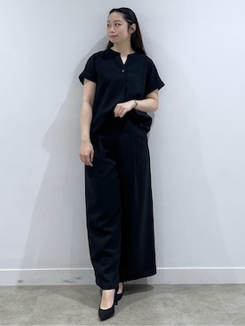 「COUP DE CHANCE（クードシャンス）の【手洗い可／セットアップ可】キーネックブラウス（シャツ/ブラウス、ブラック系）」を使った、saesae515さん（レディース）の春コーディネート