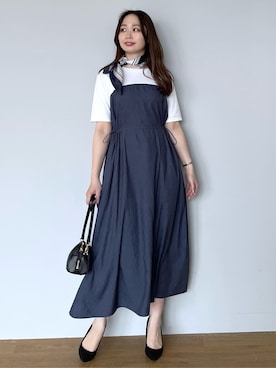 「COUP DE CHANCE（クードシャンス）の【手洗い可】異素材ドッキングワンピース（ワンピース、ブルー系）」を使った、saesae515さん（レディース）の春コーディネート