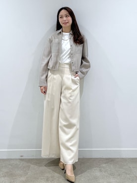 「COUP DE CHANCE（クードシャンス）の【手洗い可/ショート丈】クロップドシャツ（シャツ/ブラウス、ベージュ系）」を使った、saesae515さん（レディース）の春コーディネート