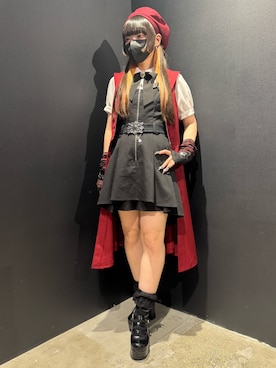 「NIBBLE POISON（ニブルポイズン）のダークワンダーランドベレー帽（ハット、レッド系）」を使った、闇ちゃんさん（レディース・157cm）の夏コーディネート