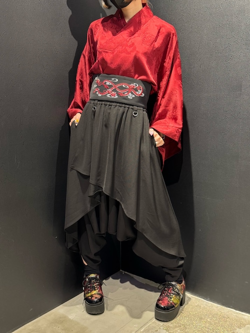 ❤️着物お出かけバンブーbag 気品溢れる大人black linen 豪華刺繍 蛇×蓮刺繍帯ベルト（ベルト）｜REZEN（リゼン）のファッション通販