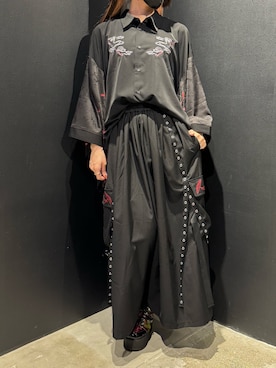 「REZEN（リゼン）の和傘刺繍カーゴパンツ（その他パンツ、レッド系）」を使った、闇ちゃんさん（レディース・157cm）の夏コーディネート