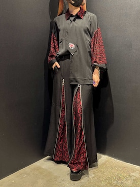 「REZEN（リゼン）のレース切替袴パンツ（その他パンツ、レッド系）」を使った、闇ちゃんさん（レディース・157cm）の夏コーディネート