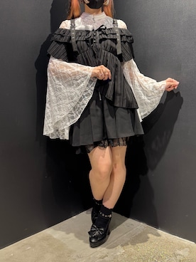 「NIBBLE POISON（ニブルポイズン）のクロスチャームリボンパンプス（パンプス、ブラック系）」を使った、闇ちゃんさん（レディース・157cm）の夏コーディネート