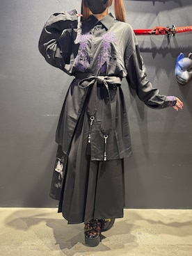 「REZEN（リゼン）の九尾狐刺繍ロングシャツ（シャツ/ブラウス、パープル系）」を使った、闇ちゃんさん（レディース・157cm）の夏コーディネート