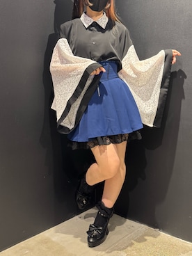 「NIBBLE POISON（ニブルポイズン）のリボン付バックフリルミニＳＫ（スカート、ブルー系）」を使った、闇ちゃんさん（レディース・157cm）の夏コーディネート