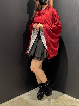 「NIBBLE POISON（ニブルポイズン）のリボン付バックフリルミニＳＫ（スカート、ブラック系）」を使った、闇ちゃんさん（レディース・157cm）の夏コーディネート