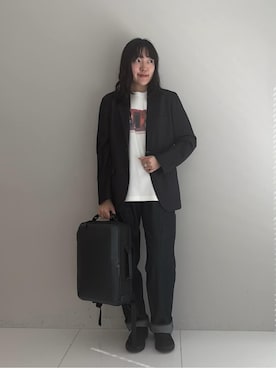 「TAKEO KIKUCHI（タケオキクチ）のマラケシュ フォト Tシャツ（Tシャツ/カットソー、ホワイト系）」を使った、3o0eさん（レディース）の春コーディネート