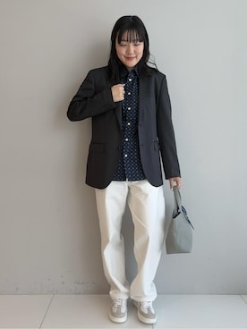 「TAKEO KIKUCHI（タケオキクチ）の【BOWLER HAT LABEL】小紋ペイズリープリント 長袖シャツ（シャツ/ブラウス、ブルー系）」を使った、3o0eさん（レディース）の春コーディネート