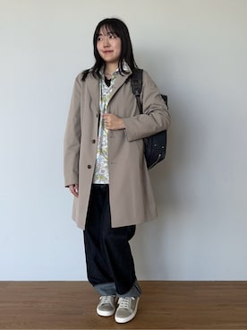 「TAKEO KIKUCHI（タケオキクチ）の撥水ツイル スタンドカラー コート（その他アウター、ベージュ系）」を使った、3o0eさん（レディース）の春コーディネート