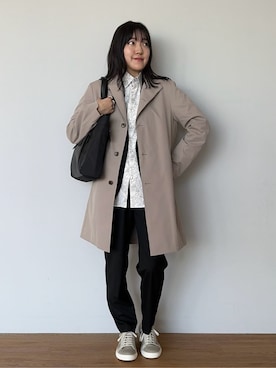 「TAKEO KIKUCHI（タケオキクチ）の【BOWLER HAT LABEL】ビリケンプリント 長袖シャツ（シャツ/ブラウス、ホワイト系）」を使った、3o0eさん（レディース）の春コーディネート