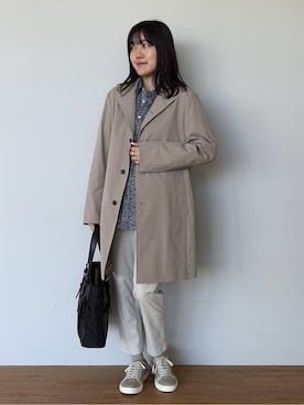 「TAKEO KIKUCHI（タケオキクチ）の播州 ドビーストライプ フラワーシャツ（シャツ/ブラウス、ブルー系）」を使った、3o0eさん（レディース）の春コーディネート