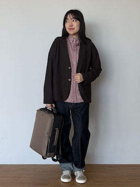 「TAKEO KIKUCHI（タケオキクチ）の【抗菌防臭/シーズンレス】シアサッカーギンガムチェック ストレッチシャツ（シャツ/ブラウス、レッド系）」を使った、3o0eさん（レディース）の春コーディネート