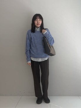 「TAKEO KIKUCHI（タケオキクチ）のアルビニリーフプリントジャージ（ビジネスシャツ、ホワイト系）」を使った、3o0eさん（レディース）の春コーディネート