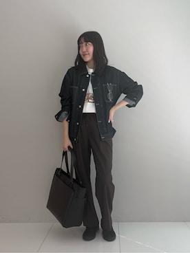 「TAKEO KIKUCHI（タケオキクチ）のマラケシュ フォト Tシャツ（Tシャツ/カットソー、ホワイト系）」を使った、3o0eさん（レディース）の春コーディネート