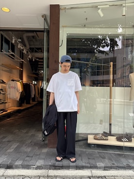 「The Make Happy Studio（ザメイクハッピーストゥディオ）のThe Make Happy Studio/ザメイクハッピーストゥディオ/POCKET PUGMENT TEE（Tシャツ/カットソー、ホワイト系）」を使った、宮木 佑さん（メンズ・170cm）の夏コーディネート